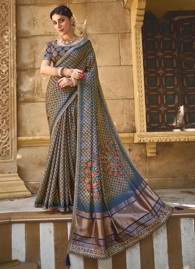 Gajji Silk Navy Blue Wedding Wear Hand Work Saree